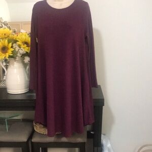 Purple A-Line Midi Dress with Crew Neck and Long Sleeves